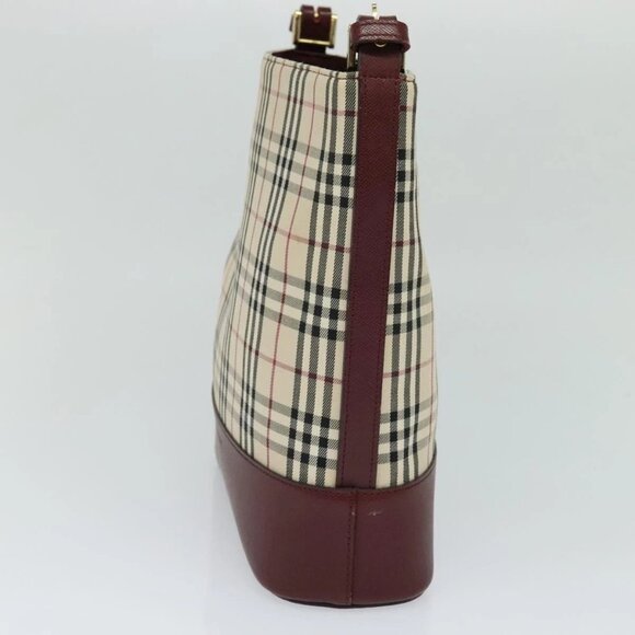 BURBERRY Nova Check Shoulder Bag Canvas Beige Red Auth - Picture 10 of 16